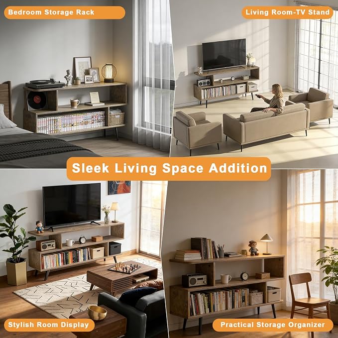 Lightdot TV Stand for Living Room, 45 inch tv Stand Mid Century Modern Entertainment Center for 55/60 inch TVs, TV Console Table with Open Storage Shelves, TV Stand for Bedroom, Dresser, Living Room - Image 2