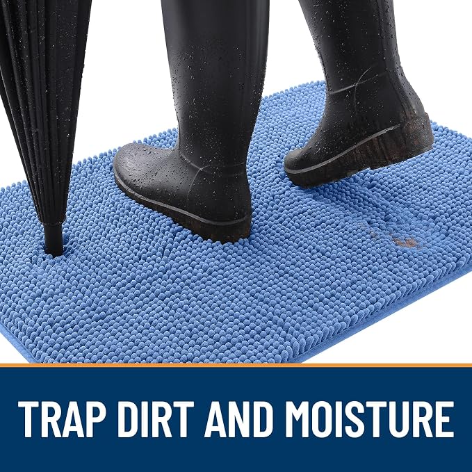 OLANLY Dog Door Mat for Muddy Paws 24x16, Absorbs Moisture and Dirt, Absorbent Non-Slip Washable Doormat, Quick Dry Chenille Mud Mat, Entry Indoor Entryway Carpet for Inside Floor, Cornflower Blue - Image 2