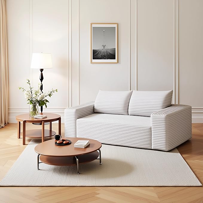 JINGLING 63" Small Couches for Small Spaces, Comfy Boneless Couch in a Box, Love Seat Compressed Sofa for Living Room Bedroom, Apartment Furniture, No Assembly, Corduroy, White