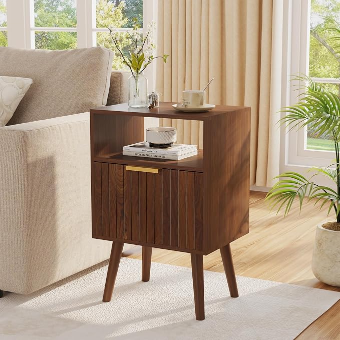 Aenuert Nightstand, 2-Tier Night Stand with Drawer, Wooden Bedside Table for Bedroom Study Room Small Spaces, Rustic Brown - Image 3