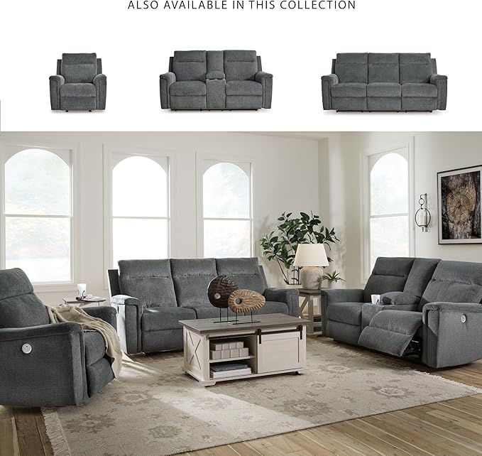 Signature Design by Ashley Barnsana Minimalist Power Reclining Sofa with USB Charging Ports, Gray