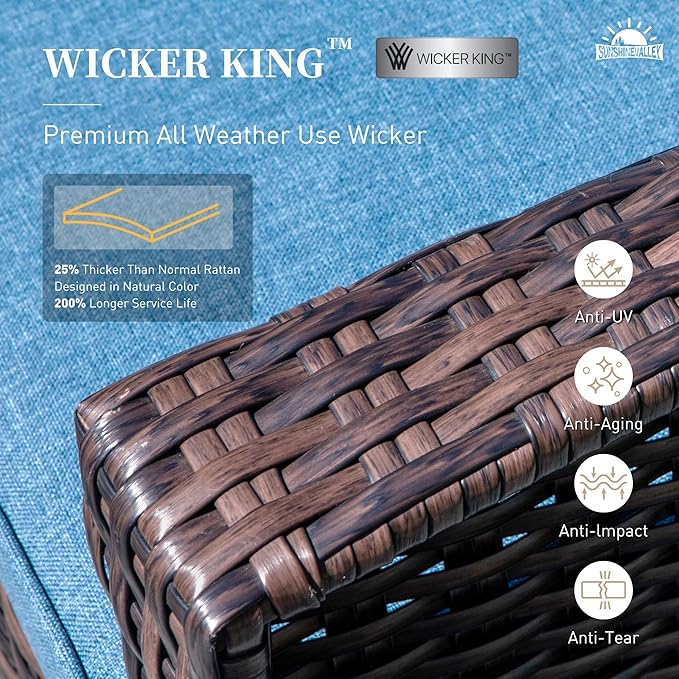 Patio Wicker Swivel Chairs Set of 2, Outdoor High Back Chairs with 5.5" Waterproof Cushions, Outdoor Furniture Set for Deck Porch and Yard, Blue