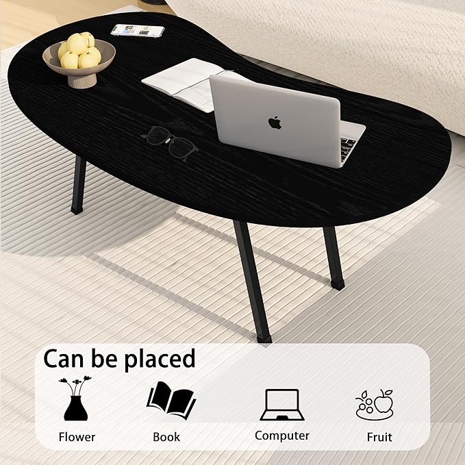 Foldable Coffee Table,Mid Century Modern Coffee Table Living Room Tables,Oval Center Table,Small Folding Coffee Tables Portable Table for Small Spaces,Living Room,Bedroom,Home,Easy Assembly,Black