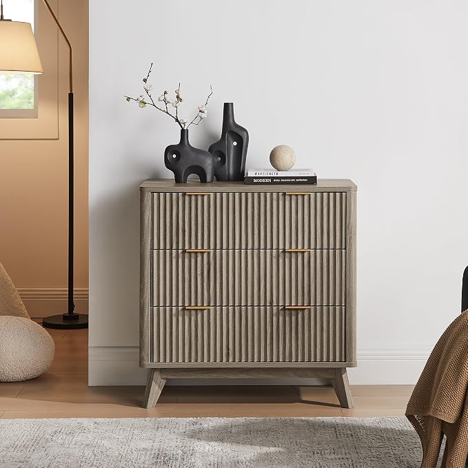 T4TREAM Fluted 3 Drawers Nightstand Set of 2, Oversized Extra Large Modern Side Table, End Table Bedside for Bedroom, Living Room, Curved Profile Design, Grey Alder - Image 8