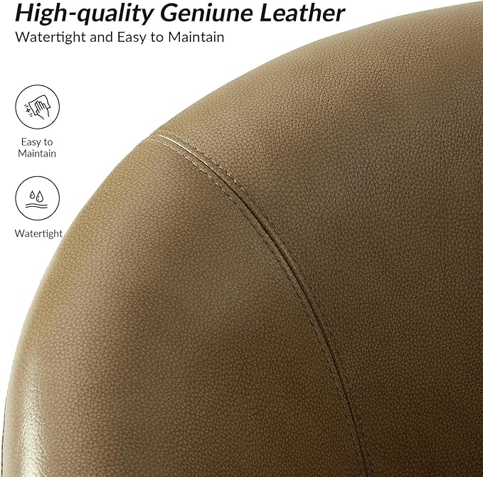 HULALA HOME Genuine Leather Swivel Accent Chairs Set of 2 with Solid Wood Base, Round Swivel Barrel Chairs for Living Room and Bedroom, Taupe