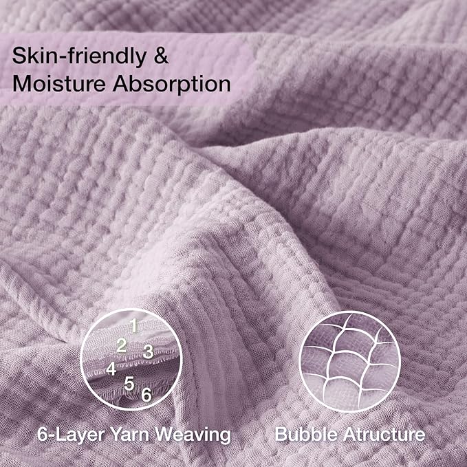 100% Cotton Muslin Blanket Twin 60" x 80", Breathable and Lightweight Cotton Twin Blankets for Couch, Soft Cooling Summer Gauze Blanket for Adults All Season, Lavender