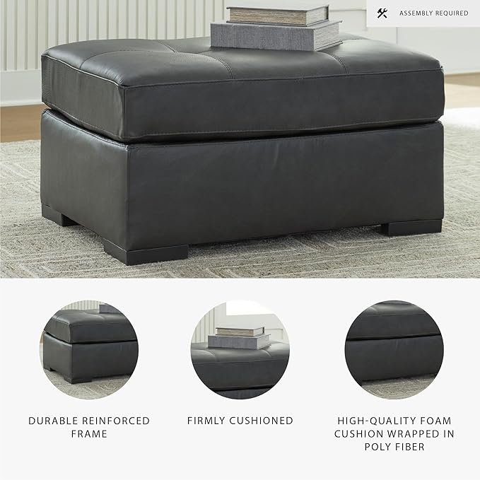 Signature Design by Ashley Brindley Pier Contemporary Tufted Leather Match Oversized Accent Ottoman, Black