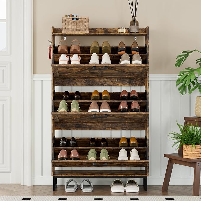 BORNOON Shoe Cabinet with 3 Flip Drawers Narrow Shoe Storage Cabinet Organizer Wooden Freestanding Shoe Rack Hidden Slim Shoes Storage Cabinet for Entryway, Hallway, Living Room, Bedroom - Image 7