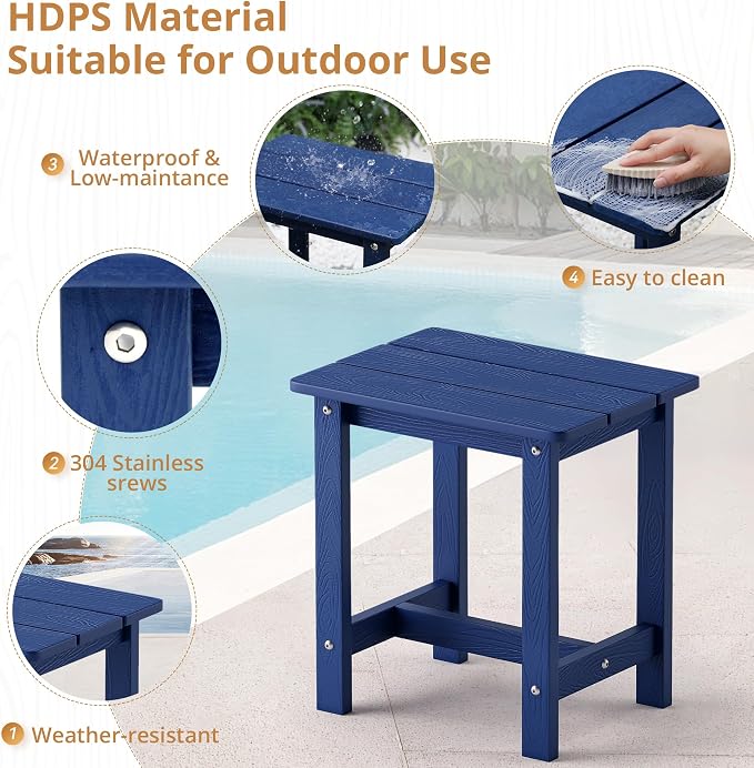 LUE BONA Outdoor Side Table, HDPS Small Outdoor Table, Adirondack Side Table, Outside End Table for Patio, Porch, Deck, Pool, Weather Resistant/Easy Maintenance/Indoor or Outside Use, Navy - Image 6