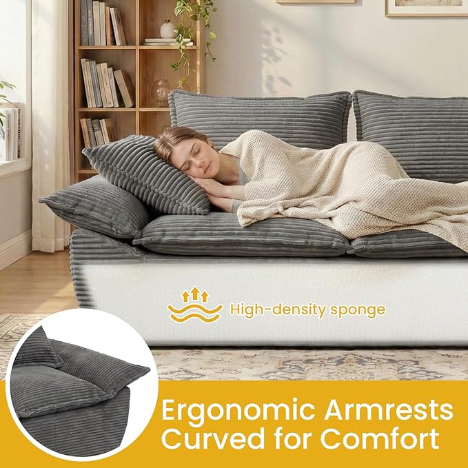 59" Boneless Loveseat Sofa, 2-Seater Gray Boneless Sofa with Removable Cushions & 2 Pillows, Small Couch Boneless Compress Foam Sofa for Living Room, Apartments, & Office