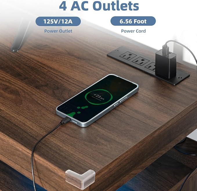 HOMMPA LED TV Stand for 55/50/43/40/32 Inch Modern Entertainment Center with Power Outlets, Gaming Consoles Storage, Media Table with LED Lights, Game Cabinet for Living Room Walnut - Image 5