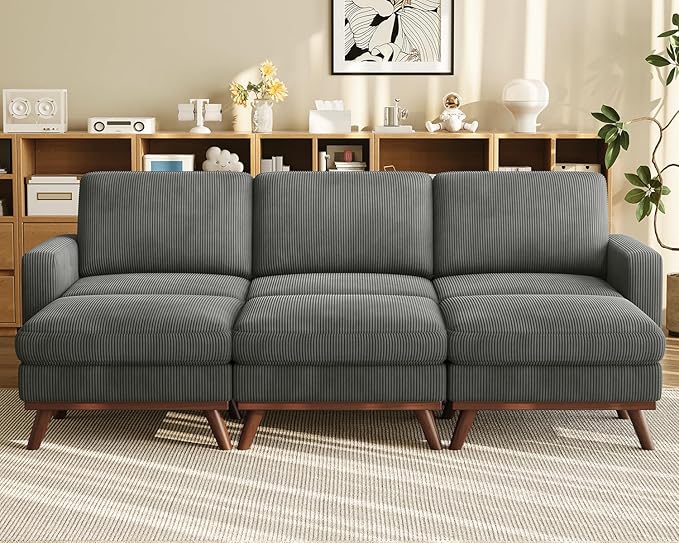 Vesgantti 97" Modular Sectional Sofa Drak Gray, Sectional Couch with Movable Ottoman, Comfy Corduroy Couch with Spring Cushion, Modular Sofa with Deep Seat for Living Room, Bedroom and Apartment