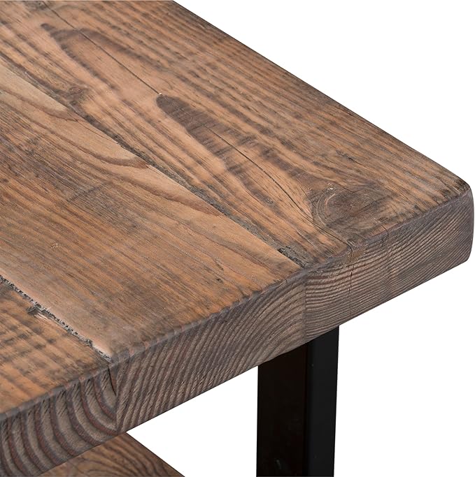 Alaterre Furniture Pomona Living Room Tables – 3-Tier Solid Wood End Table with Metal Legs & Storage Shelves – Modern Rustic Industrial Space-Saving Side Table or Nightstand (Rustic Brown)