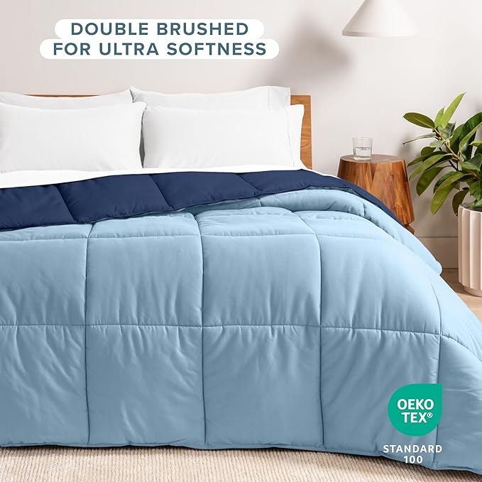 Bare Home California King Comforter - Reversible Colors - Goose Down Alternative - Ultra-Soft - Premium 1800 Series - All Season Warmth - Bedding Comforter (California King, Dark Blue/Light Blue)