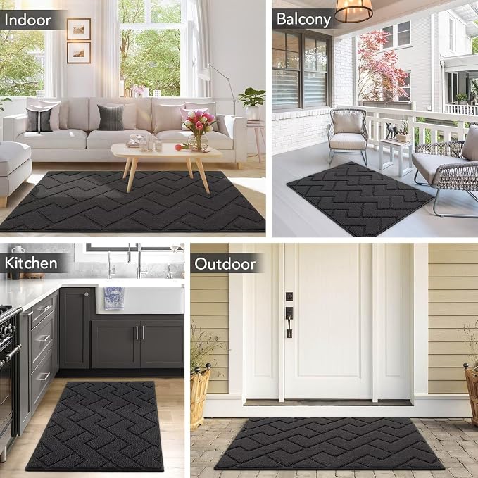 hicorfe Dirt Trapper Indoor Doormat,20"x48" Welcome Door mat,Non Slip Backing Washable Door Mats,Absorbent and Resistant Low-Profile Entrance Inside Floor Mat for Front Back Door,Entryway (Charcoal) - Image 2