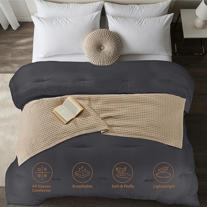 Utopia Bedding Comforters King Size, All Season Duvet Insert, Down Alternative King Comforter with Corner Tabs, Machine Washable Bed Comforter 90 x 102 Inches (Grey)