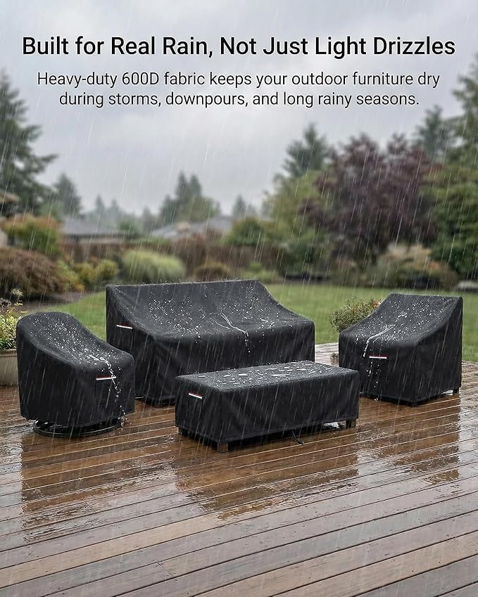 4-Piece Patio Furniture Cover Set, Waterproof Outdoor Furniture Covers for 3-Seater Sofa, Patio Chairs & Coffee Table, Heavy-Duty 600D, Fade&UV-Resistant, Breathable, All-Season Protection, Black - Image 5