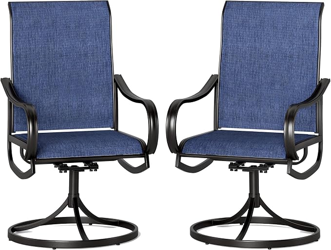 PHI VILLA Patio Swivel Dining Chairs Set of 2, All Weather Outdoor Chair with Textilene Mesh Fabric & Black Metal Frame for Outdoor Lawn Garden Poolside (Blue) by PHIVILLA