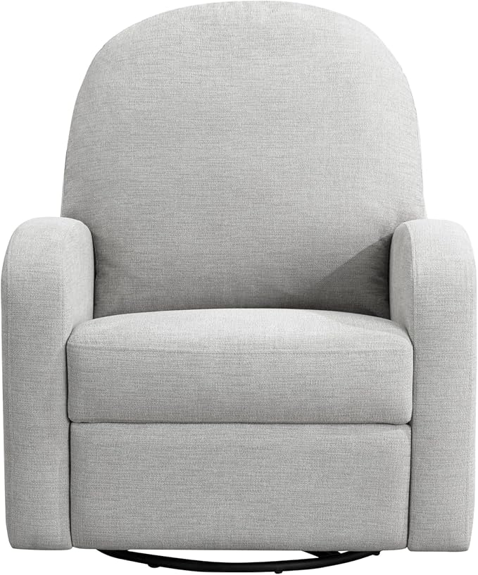 Palmdale 37.4" Swivel Rocker Manual Pull-Handle Recliner, Soft Modern, Pocket Coil Comfort, Black Metal Swivel Base Leg, Soft Chenille Fabric, Light Gray