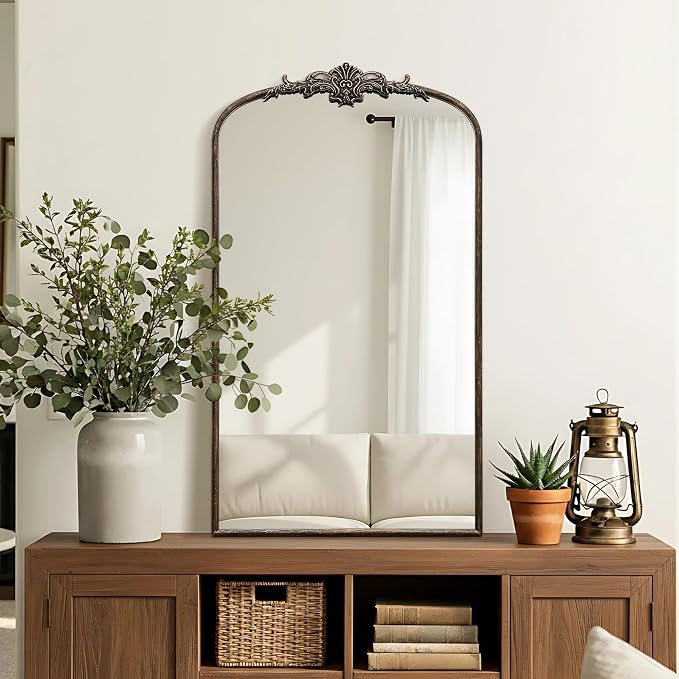 Besdomus Vintage Black Arched Mirror: 24"x42" French Large Arch Black Antique Wall Mounted Mirror - Traditional Ornate Home Decor for Living Room/Entryway/Fireplace/Bathroom - Idea for Young Couples - Image 5