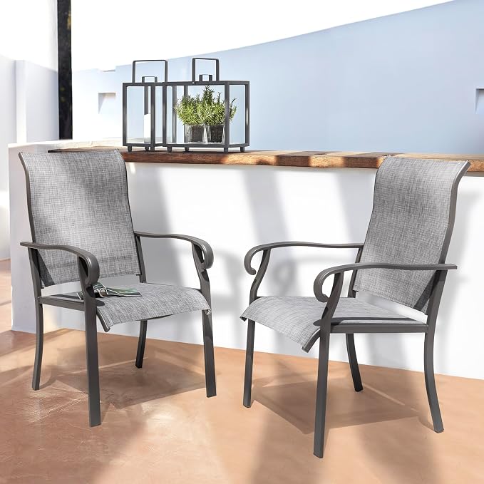 NUU GARDEN Patio Dining Chairs Set of 2, All Weather Textilene Patio Chairs,Powder-Coated Metal Frame Outdoor Patio Bistro Dining Chairs for Lawn Garden Backyard, Light Gray - Image 8