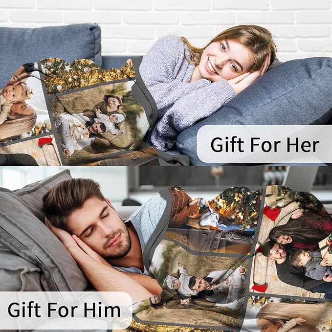 ROMANDY Ships Next Day Custom Blanket with Picture Customized Banket Personalized Throw Blankets Customizable Photo Blankets Customize Gift for Her Him Mom Dad Wife Husband Girlfriend Boyfriend