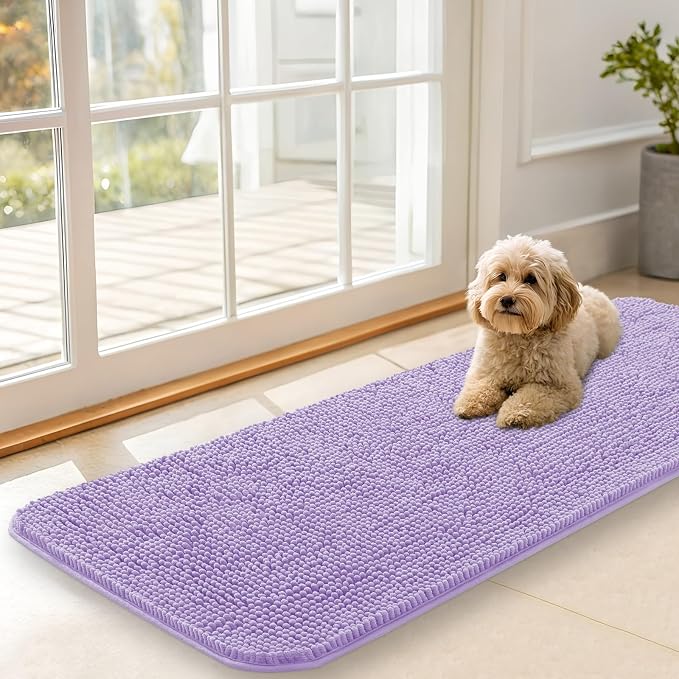 OLANLY Dog Door Mat for Muddy Paws 47x17, Absorbs Moisture and Dirt, Absorbent Non-Slip Washable Doormat, Quick Dry Chenille Mud Mat for Dogs, Entry Indoor Entryway Carpet for Inside Floor, Lavender by OLANLY