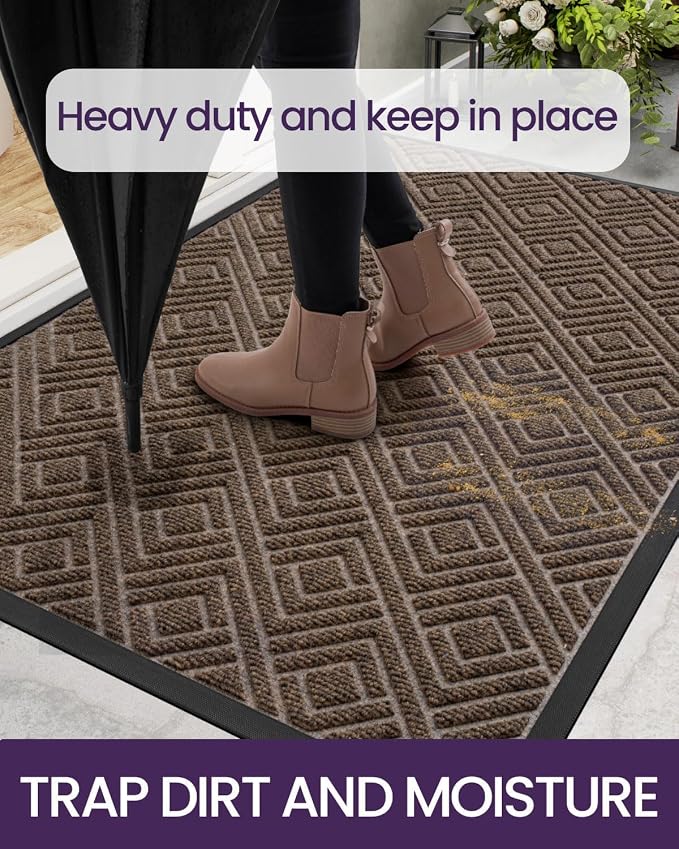 DEXI Front Door Mat Outside Entrance, 32x48 Entryway Rubber Back Doormat Heavy Duty, Non Slip Low Profile Welcome Entry Mats for Inside House Floor Exterior Patio, Checkered Brown - Image 5