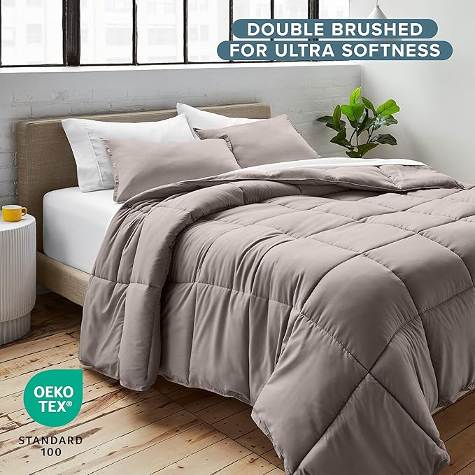 Bare Home Comforter Set - Full Size - Ultra-Soft - Goose Down Alternative - Premium 1800 Series - All Season Warmth (Full, Khaki)