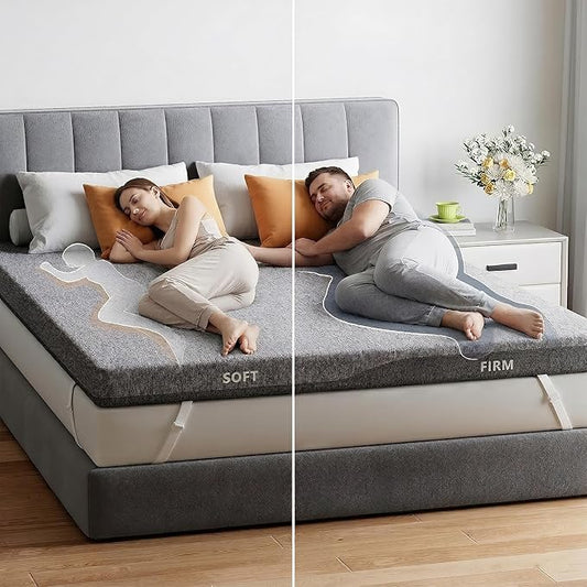 PERLECARE Dual Firmness Mattress Topper King, 3 Inch Firm Bed Topper with Split Soft & Firm Zones, Supportive Mattress Pad for Back Pain, Non-Slip & Removable, Made with CertiPUR-US® Certified Foam