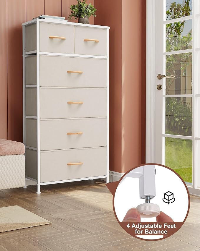 Crestlive Products Dresser for Bedroom Tall Skinny Dresser Storage Tower - Sturdy Steel Frame, Wood Top, Fabric Bins, Wood Handles - Organizer Unit for Entryway, Hallway, Closets - 6 Drawers (Beige) - Image 6