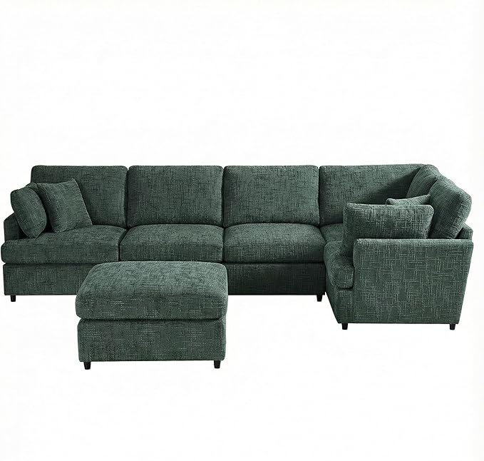 ERYE 122-Inch Modern Corner Modular Sectional Sofa Couches with Ottoman and 4 Toss Pillows, Comfy Chenille Upholstered U-Shaped Sofa Convertible L-Shaped Symmetrical Couch