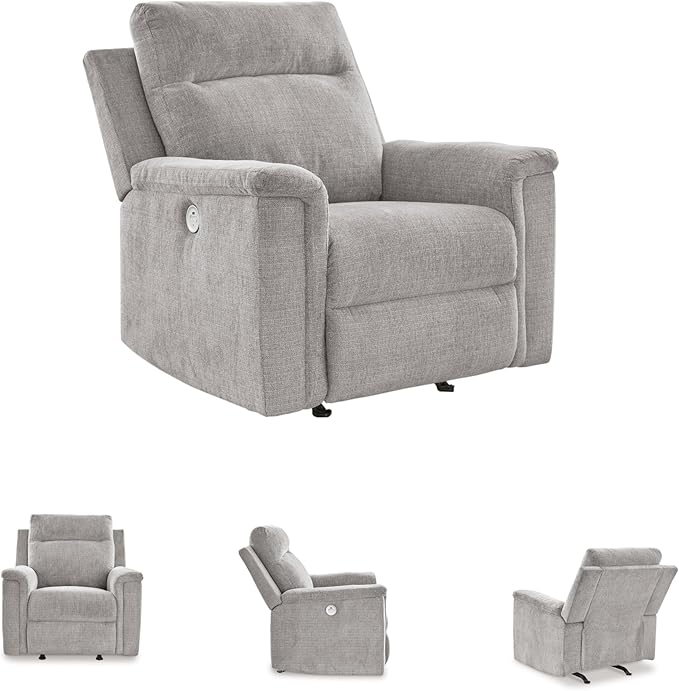 Signature Design by Ashley Barnsana Casual Power Recliner with Rocking Motion and USB Port, Light Gray