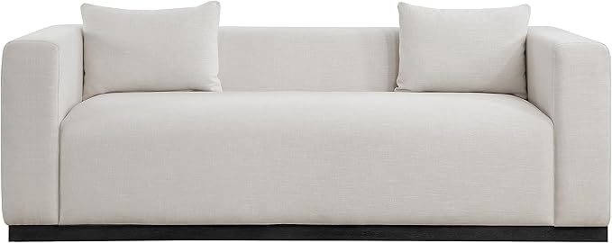 Meridian Furniture 642Beige-S Alfie Collection Modern | Contemporary Sofa with Rich Beige Linen Textured Fabric, Black Finish Solid Wood Base, 90.5" W x 36" D x 28.5" H, Beige