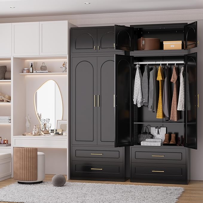 Polup Metal Armoire Wardrobe Cabinet, 86" Tall Wardrobe Closet with Doors, Black Clothing Storage Cabinet with Hanging Rod, Large Armoire for Bedroom, Office, School, Gym