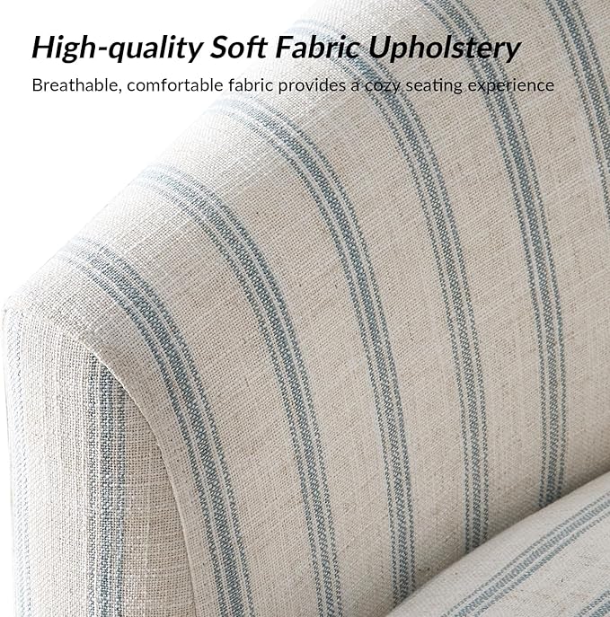 HULALA HOME Modern Swivel Accent Chairs Set of 2 with Solid Wood Base, Round Swivel Barrel Chairs with Striped Pattern, No Assembly Required, Blue