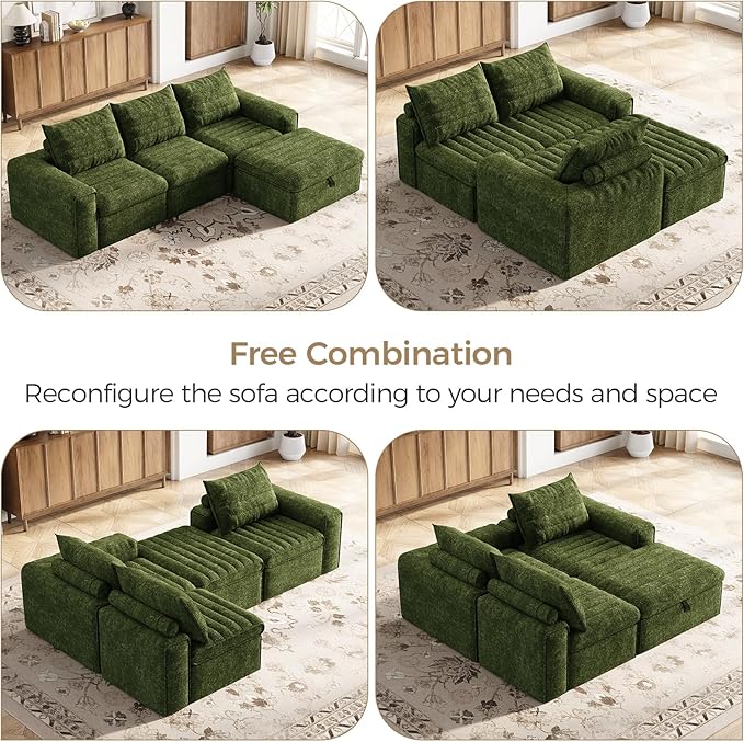106.7" Modular Sectional Sofa with Deep Seat, Upholstery L Shaped Cloud Couch for Living Room, 3-Seater Modern Boneless Sofa with Movable Ottomans, Removable Cover, No Assembly Required