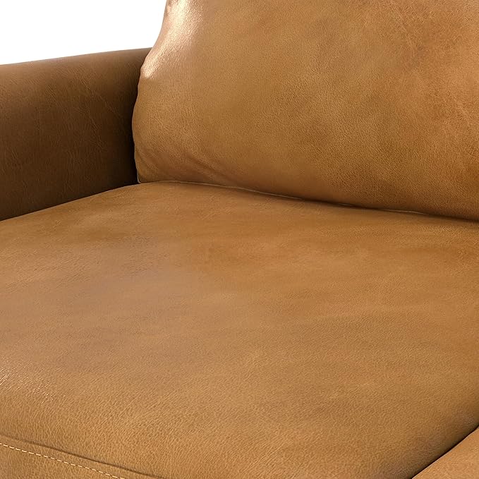 SIMPLIHOME Livingston Sofa - 76 inch Wide Top Grain Genuine Leather Sofa in Sienna, Mid-Century Modern Loveseat for Living Room with Removable Feather-Wrapped Cushions and Solid Wood Frame