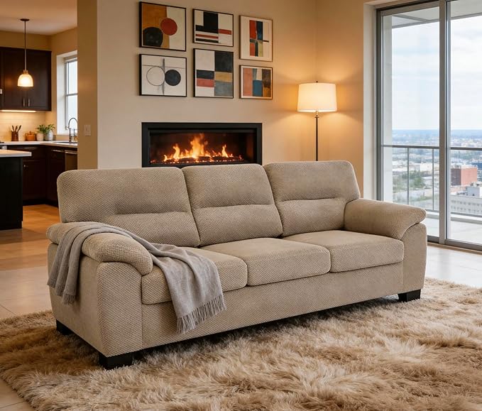 Ball & Cast 3 Seater Sofa Couch with Deep Seats,81" Modern Upholstered Sofa with Padded Armrests, Comfy Couches for Living Room,Apartment and Office,Camel