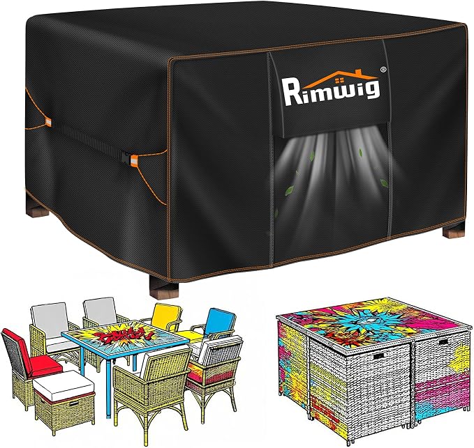 Patio Furniture Covers Waterproof, Square Outdoor dining Table Coffee Cover for winter , Heavy Duty patio table covers for outdoor furniture 49" L x 49" W x 28" H Black by Rimwig