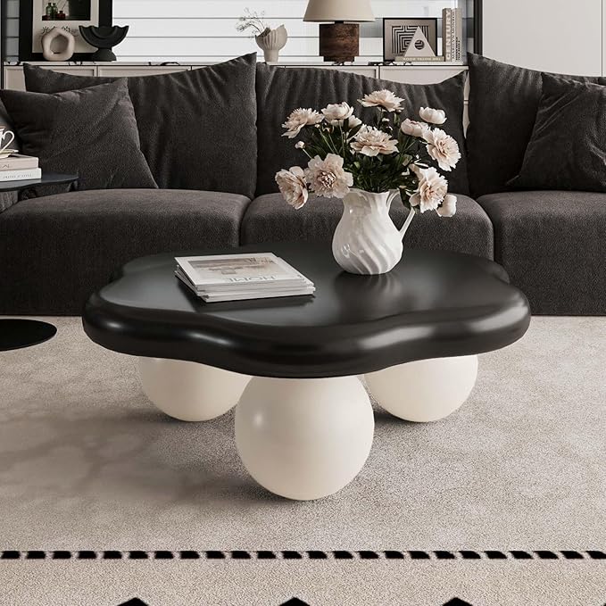 35" Modern Coffee Table Petal Shape Low Center Table Cute Irregular Indoor Tea Table with 3 Ball Legs for Living Room Apartment
