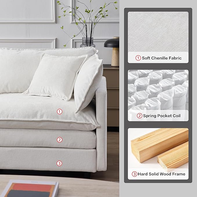 105" Oversized Modular Cloud Sectional Sofa Free Convertible L-Shaped Corner Sectional with Movable Ottoman, Chenille Upholstered Multiple Cushions Cloud Sofa Couches | Easy to Assemble