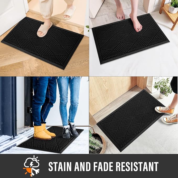 HIYARD Durable Front Door Mat, Absorbent Muddy Dirt Resist Welcome Door Mats Outdoor Indoor, Stain and Fade Resistant, Non-Slip Rubber Backing Low Profile Doormat for Entryway, 30??17, Black - Image 5