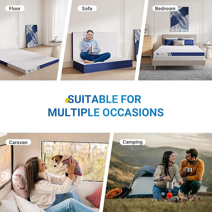 Avenco Folding Mattress Queen, Trifold Mattress 4 Inch Memory Foam for Guest Room/Caravan/Camping/Travel Mattress, Tri Folding Mattress Portable with Removable Cover & Non-Slip Bottom, 80" Lx60 Wx4 H