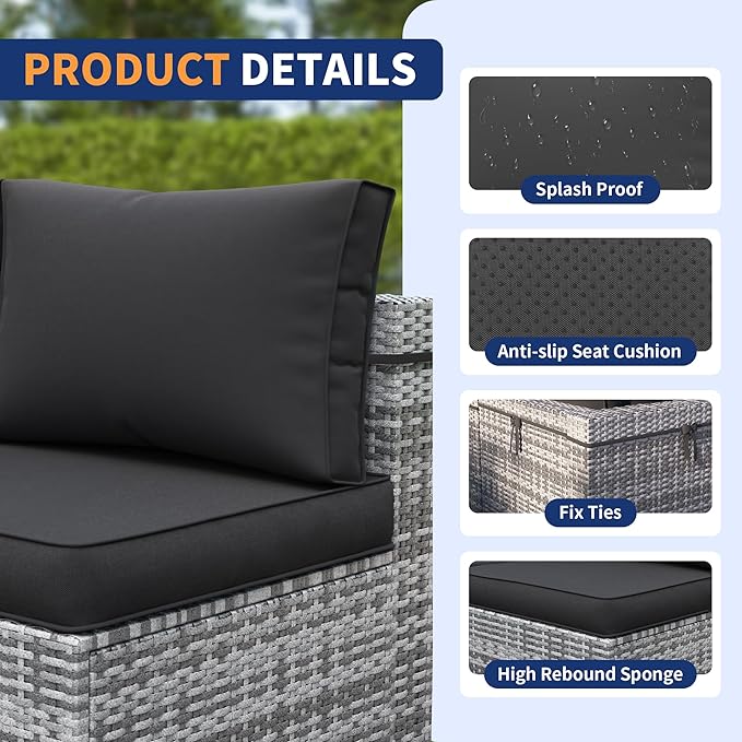 Patio Furniture Set, 12-Piece Outdoor Sectional with Waterproof Cover, All-Weather Wicker Patio Conversation Sets for Backyard (Grey with Black Cushion)