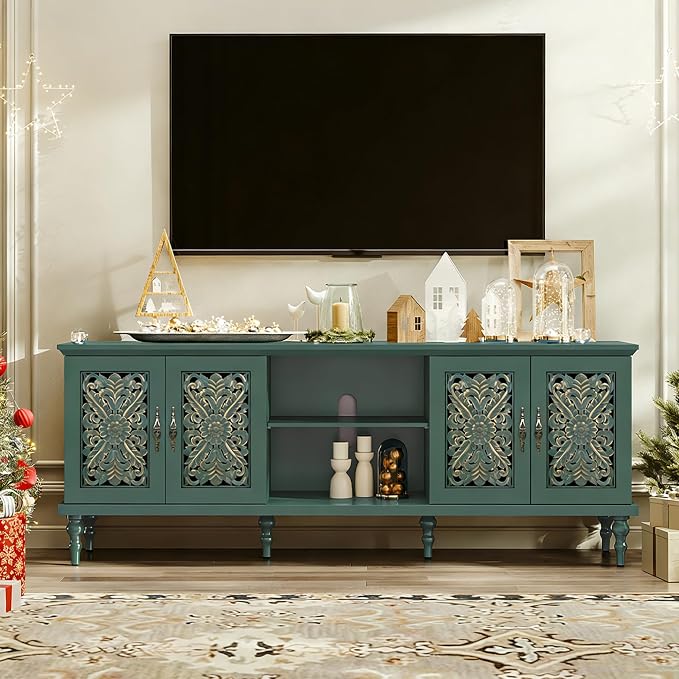 ARTPOWER 67'' Vintage TV Stand with Hollow Carved Doors and Adjustable Shelves, Retro Entertainment Center with Storage, Long TV Consoles for Living Room, Bedroom, Green by PowerofArtBetterforLife