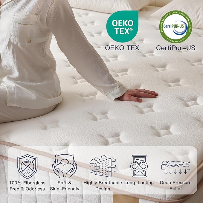 Profus Full Mattress, 12 Inch Full Size Mattress, Memory Foam Mattress Medium Firm, Individual Pocket Coils for Motion Isolation & Edge Support, CertiPUR-US Certified, Hybrid Mattress in a Box