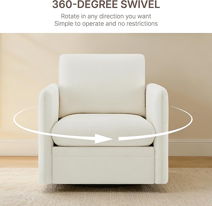360° Swivel Accent Chair,Upholstered Armchair with Deep Seat, Sturdy Metal Base for Living Room,Nursery,Bedroom,Linen