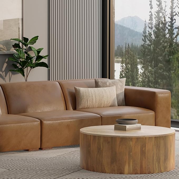SIMPLIHOME Rex Right-Arm Sofa Module in Full-Grain Genuine Leather, Caramel Brown, 44-inches Wide, Handcrafted Modern-Style Right-Arm Accent Chair for Living Room and Family Room