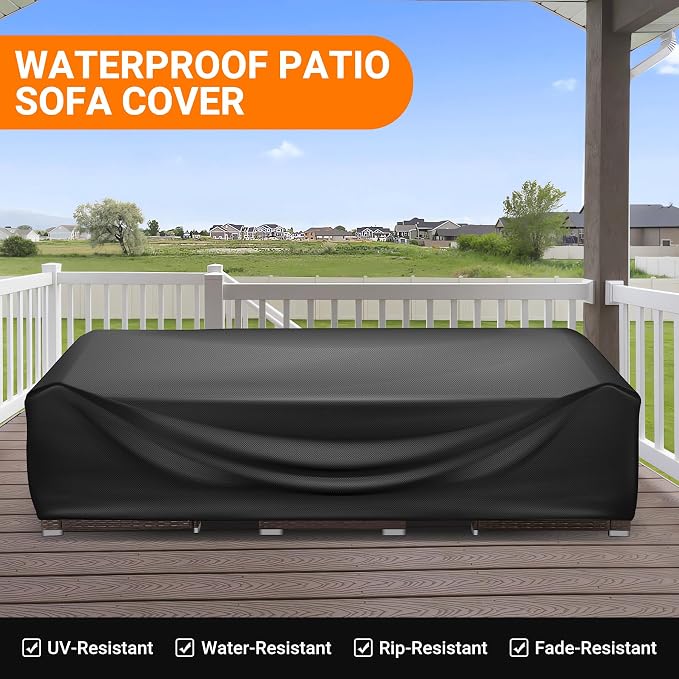 WLEAFJ Patio Furniture Covers Rectangle, Outdoor Table Covers Waterproof, Heavy Duty Outdoor Furniture Cover, Patio Sectional Set Cover 108"L x 82"W x 28"H, Black - Image 7